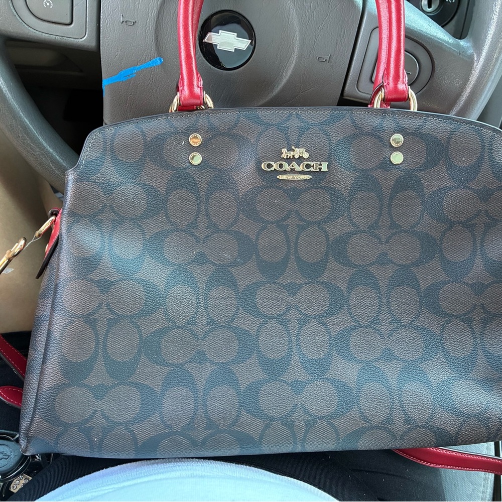 Coach Signature Brown and Red Satchel